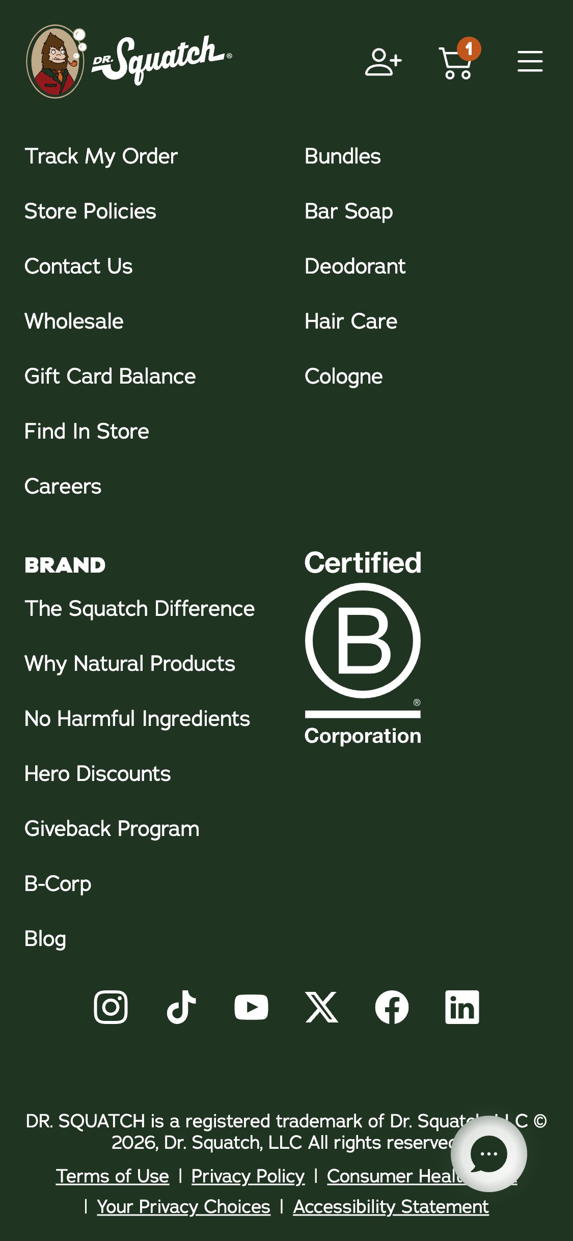Dr. Squatch — Footer (no payment icons)